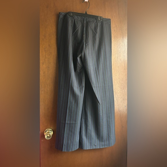 The Limited sz4 black with blue and cream pin striped wide legged pants - Picture 3 of 10